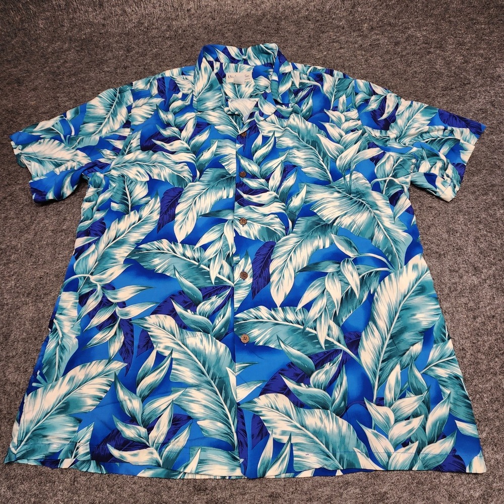 Bishop Street Apparel Mens Hawaiian Tropical Blue Floral Shirt XL Teal Blue